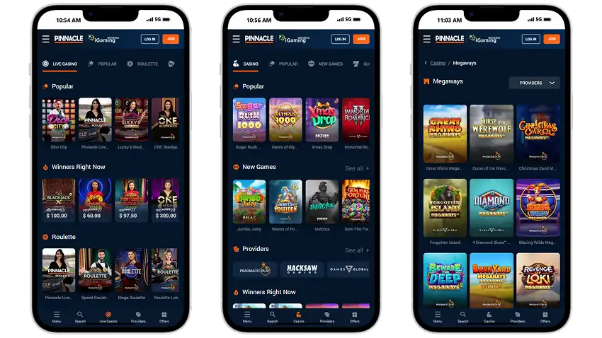 Pinnacle Casino App Screenshot